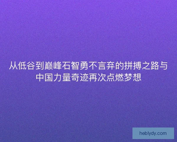 从低谷到巅峰石智勇不言弃的拼搏之路与中国力量奇迹再次点燃梦想